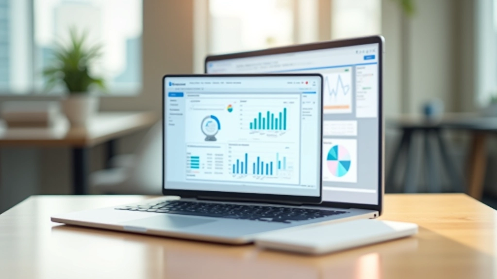 Laptop displaying accounting software interface with financial data and charts