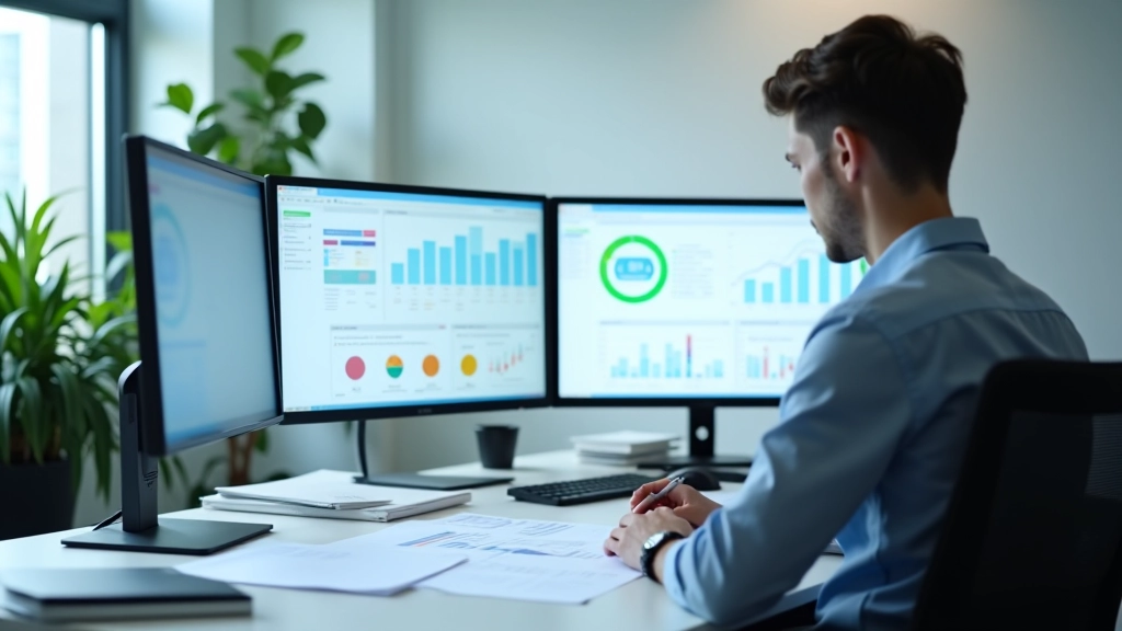 Modern accounting workspace with professional setup and financial software
