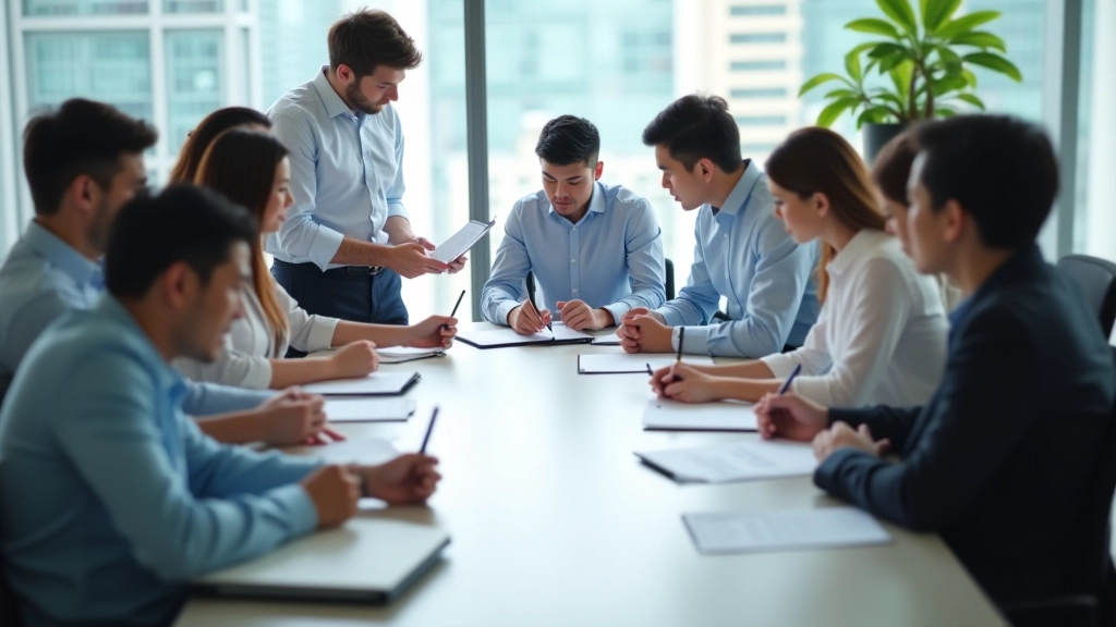 Professional team reviewing financial reports and accounting data together in modern office environment